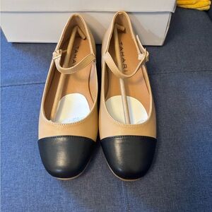 Tahari Loft Tan and Black Flats NEw